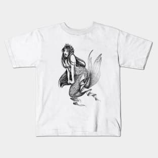 Elegent Mermaid (B&W- full transparent) Kids T-Shirt